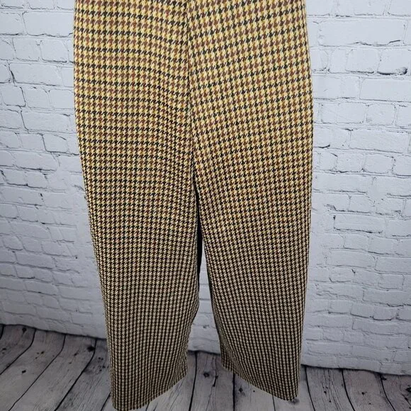 Zara Trafaluc Brown Yellow Houndstooth Square Neck Wide Leg Cropped Jumper Small - Picture 7 of 11